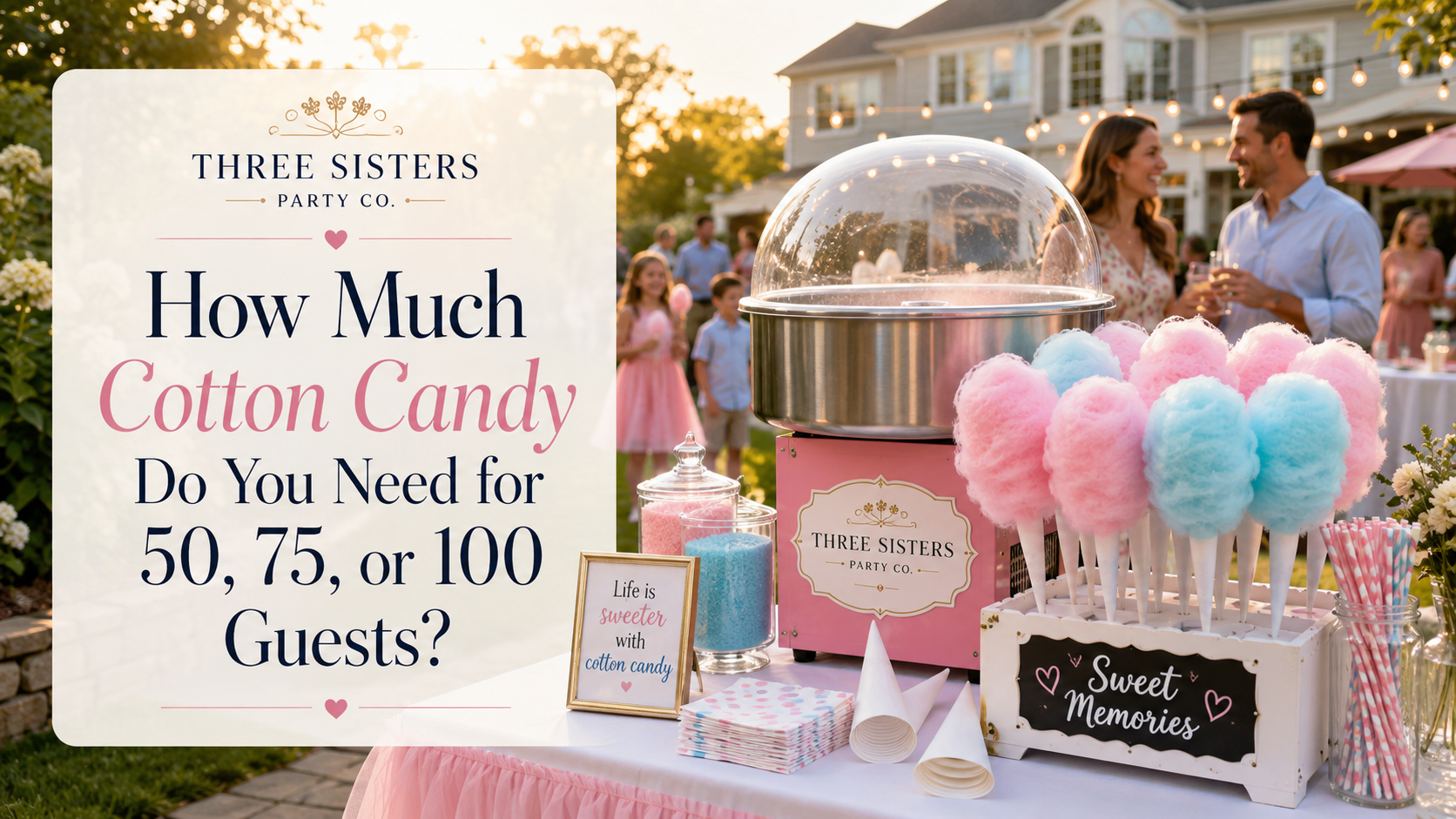 Cotton candy machine rental setup with pink and blue cotton candy cones for a Capital Region backyard party