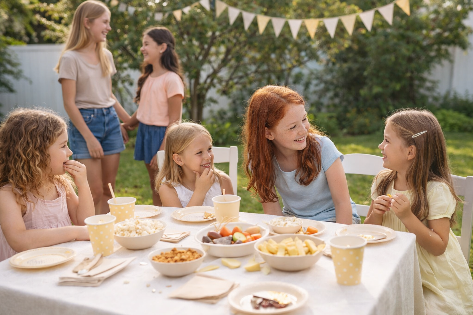Girls of different ages enjoying a relaxed kids party together in a comfortable setting