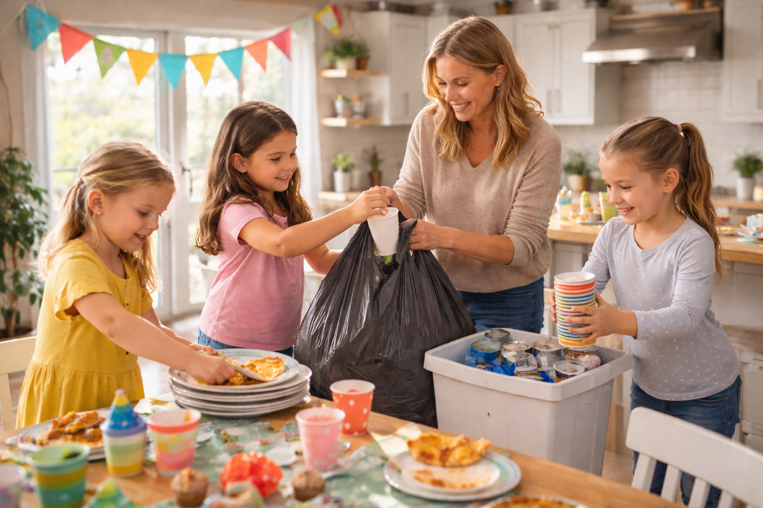 Clean and organized party setup with minimal trash using reusable supplies in Colonie, NY
